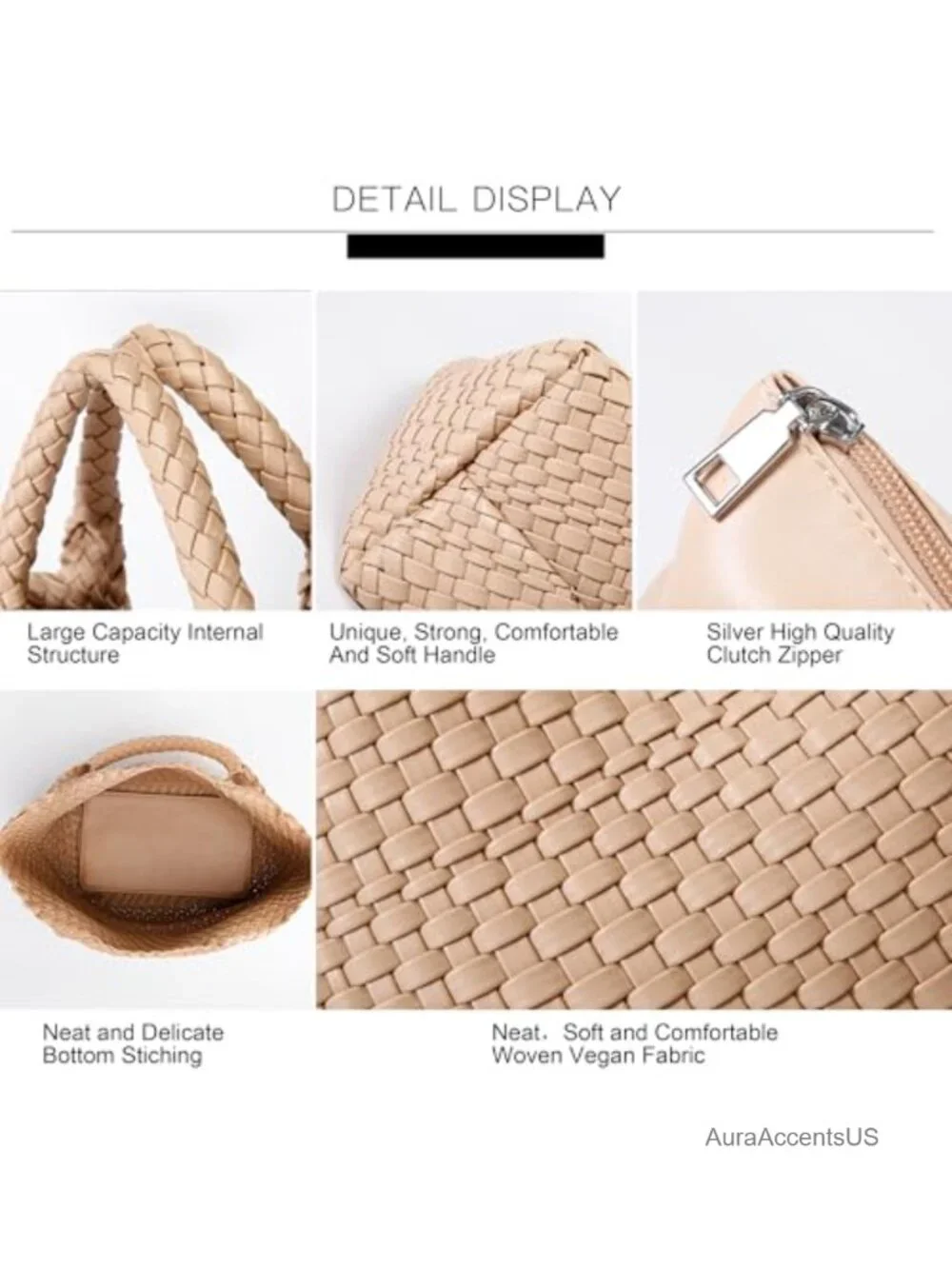 Vegan Leather Woven Tote Handbag for Travel Beach Shoulder Bag